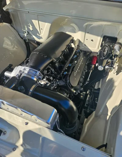 Clean white engine bay classic chevy truck